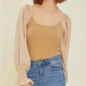 Ribbed Scoop Neck Tank Top — Camel